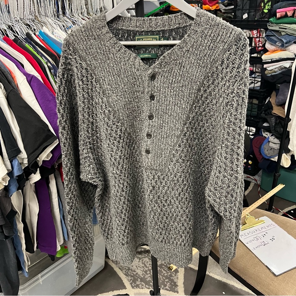 C.C. Filson 100% Lambswool Pullover Sweater Grey Knit Size 2XL Vintage Seattle